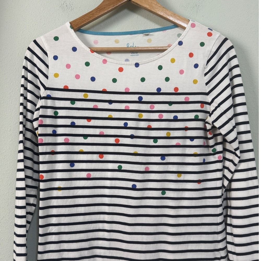 Boden Breton Stripe Polka Dot Cotton Long Sleeve Tee Colorful Preppy Size 8 / M - Picture 3 of 10